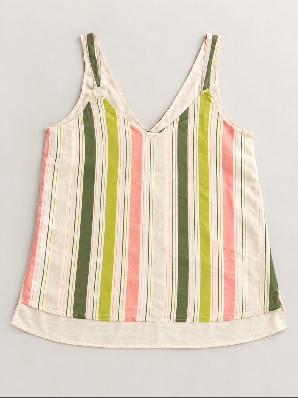 june & hudson Striped V-Neck Tank in Coral, Olive & Cream